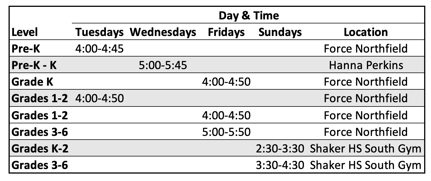 Updated Indoor Clinic Times 10-23-25
